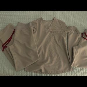 XS FIGS one pocket scrub top Cement; 2 size S scrub bottoms Livingston/Zamora